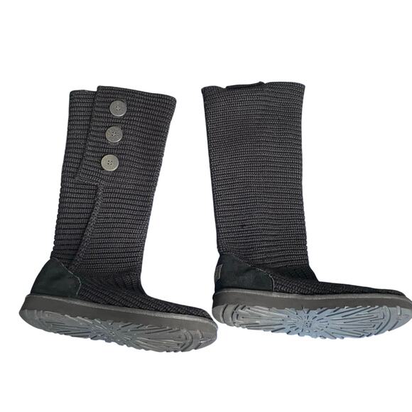 UGG Classic Cardy Knit Black Tall Boots Women’s 10 Button Slouchy Winter Cozy - Picture 3 of 6